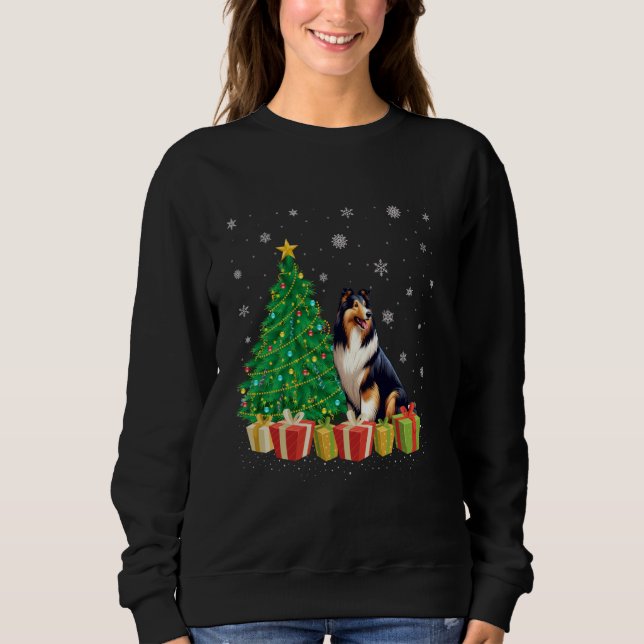 Sweatshirt Collie Chien Xmas Arbre Éclairage Santa Hat Collie (Devant)