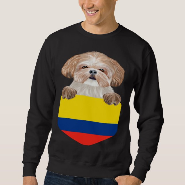 Sweatshirt Colombia Flag Shih Tzu Dog In Pocket (Devant)