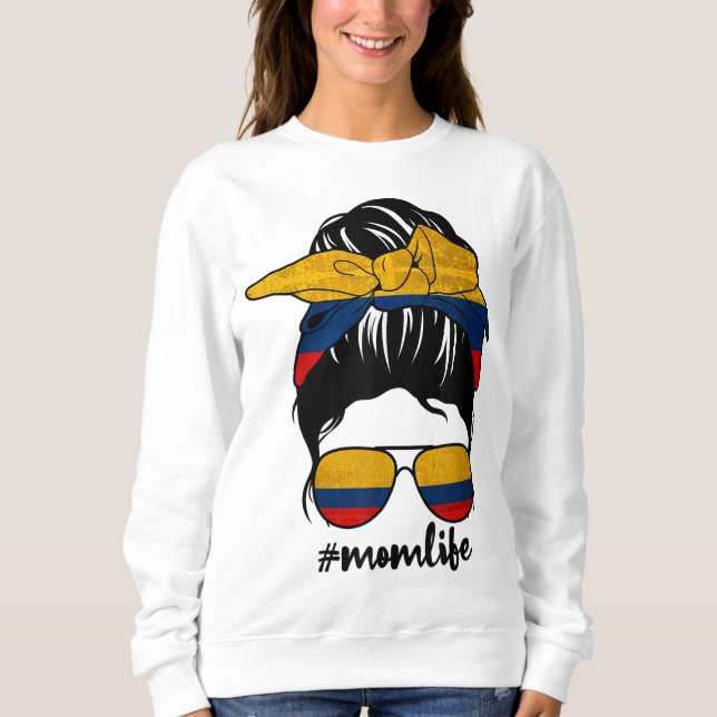 Sweatshirt Colombienne Maman Messy Bun Colombia Pride Patriot (Devant)