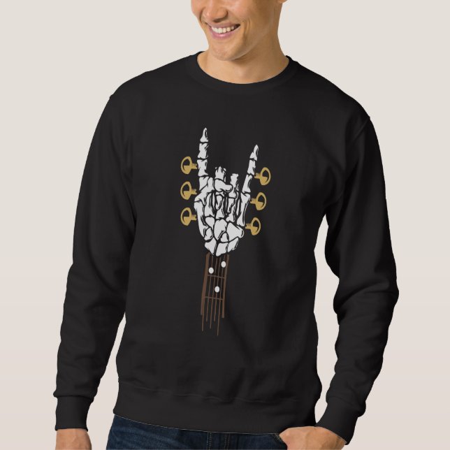 Sweatshirt Colonne de guitare rock squelette de main gothique (Devant)