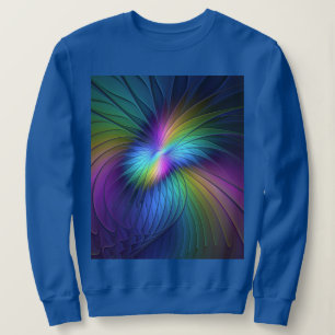 Sweatshirt Coloré Avec Bleu Moderne Art Fractal Abstrait