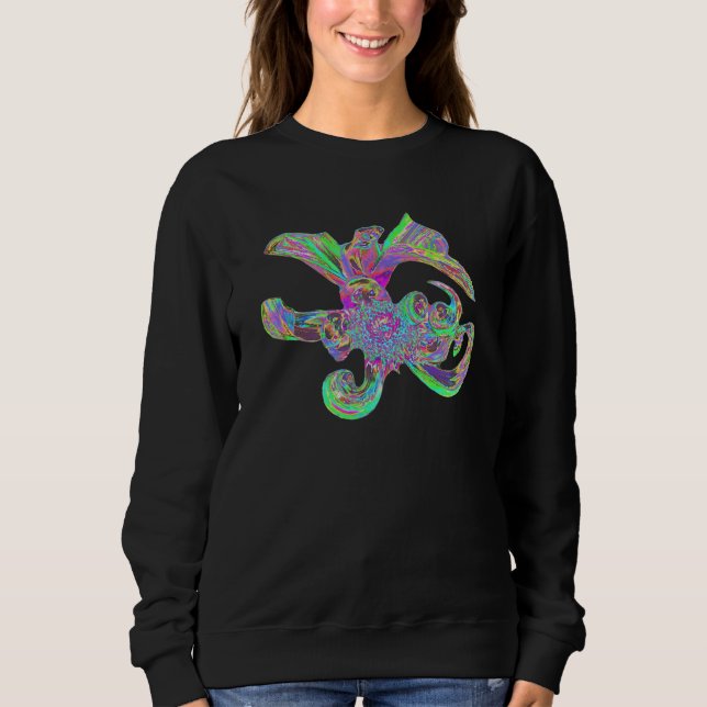 Sweatshirt Colorful Abstract Dahlia in Blue Magenta and Lime  (Devant)