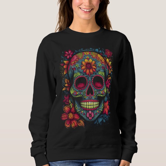 Sweatshirt Colorful and Beautiful Sugar Skull (Devant)