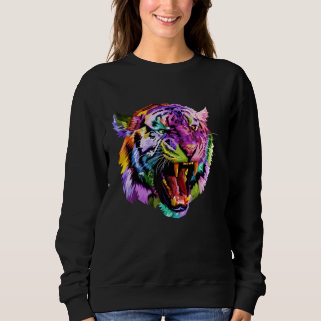 Sweatshirt Colorful Angry Tiger Art Graphic (Devant)