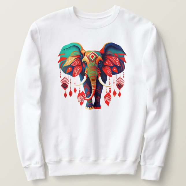Sweatshirt Colorful Bohemian Style Elephant (Design devant)