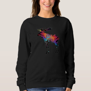 Sweatshirt Colorful Canadian Moose Abstraite Peinture Faune