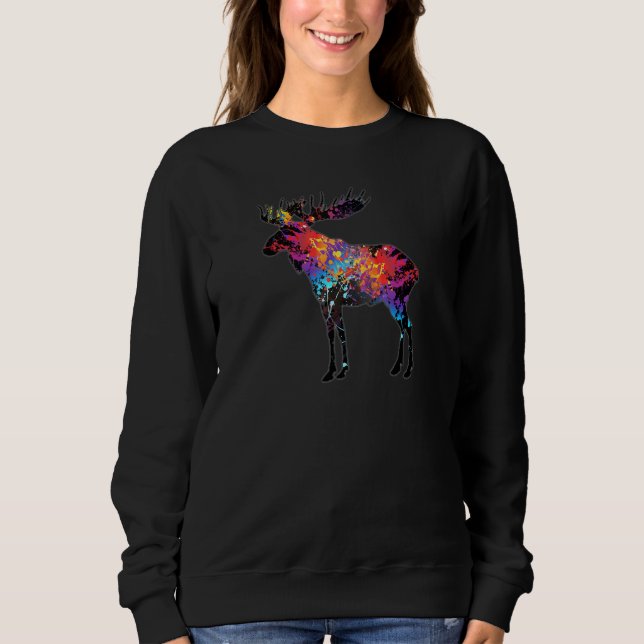Sweatshirt Colorful Canadian Moose Abstraite Peinture Faune (Devant)