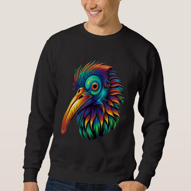 Sweatshirt Colorful Geometric New Zealand Kiwi Bird Pop Anima (Devant)