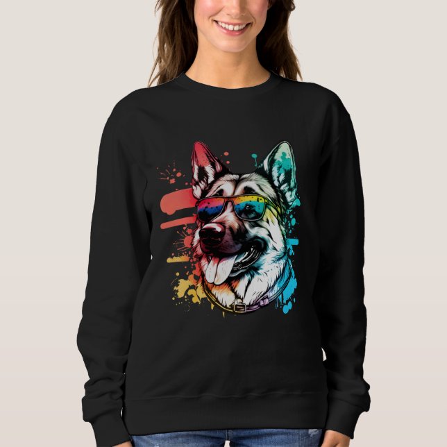 Sweatshirt Colorful German Shepherd Dog Pop Dad Dog (Devant)