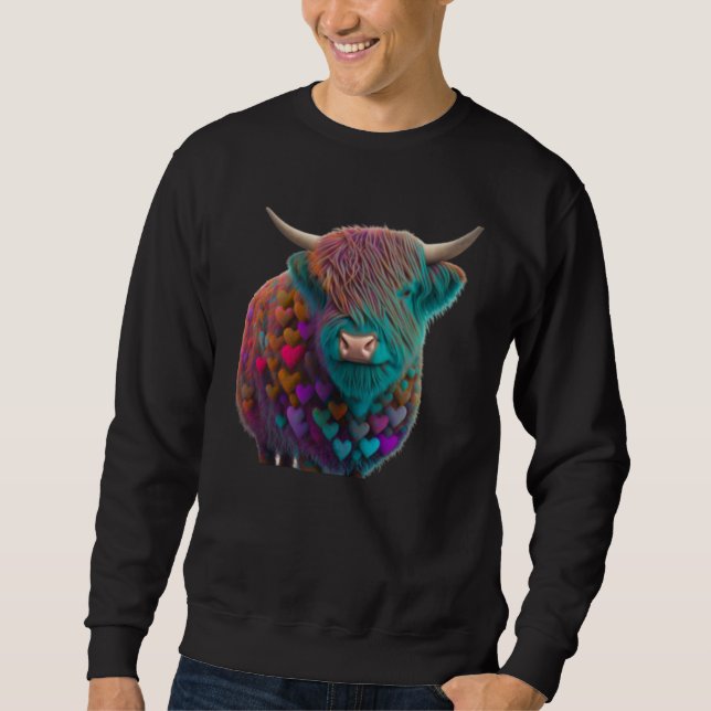 Sweatshirt Colorful Highland Cow Valentine's Day Farm Cow   3 (Devant)