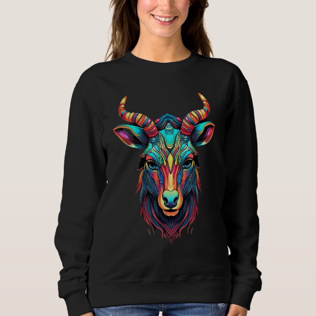 Sweatshirt Colorful Polygon Geometric Kudu Antelope Pop Anima (Devant)