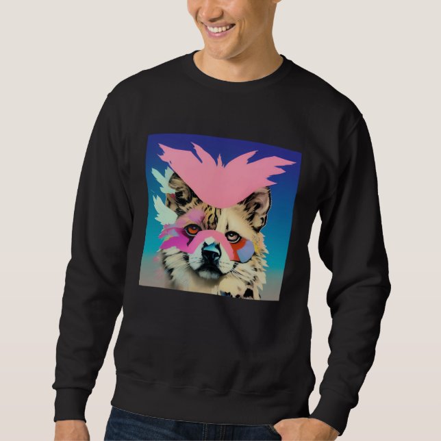 Sweatshirt Colorful Vibrant Dog Cat Tiger Lion Wearing Feathe (Devant)