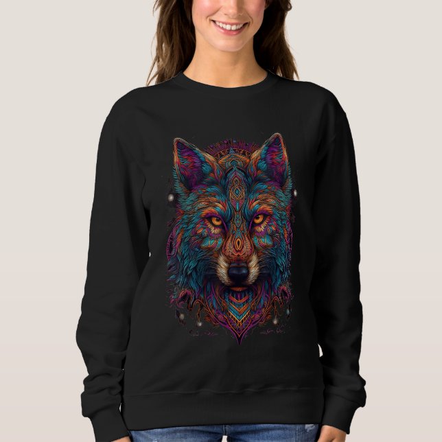 Sweatshirt Colorful Wolf Psychedelic Trippy Hippie Men Women (Devant)