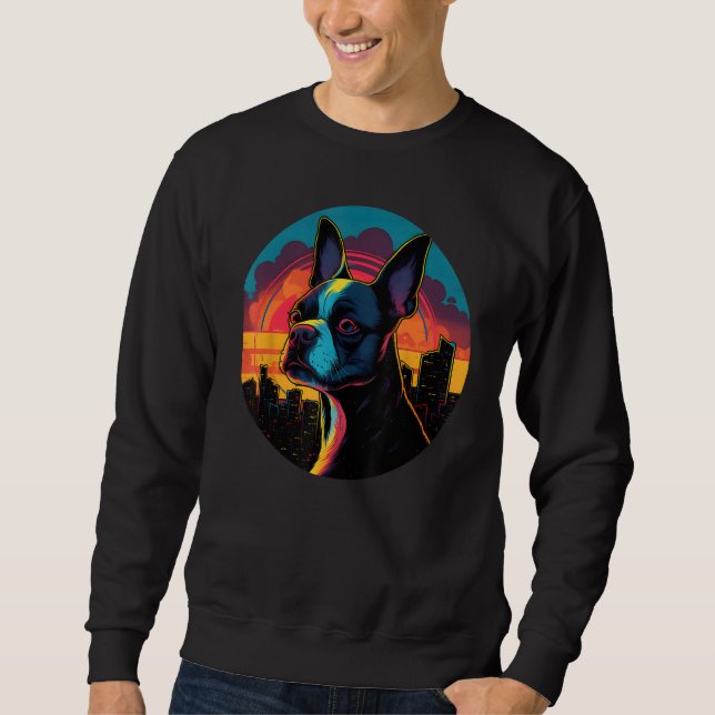 Sweatshirt Colourful Boston Terrier Dog Dad Mom Graffity (Devant)