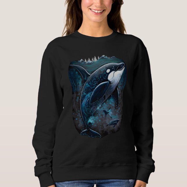 Sweatshirt Colourful mystical orca whale watching dolphin pot (Devant)
