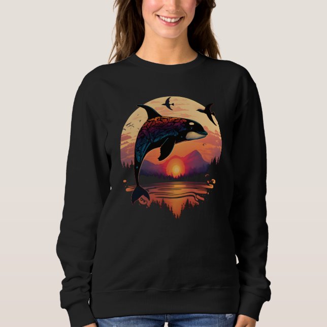 Sweatshirt Colourful mystical orca whale watching dolphin pot (Devant)
