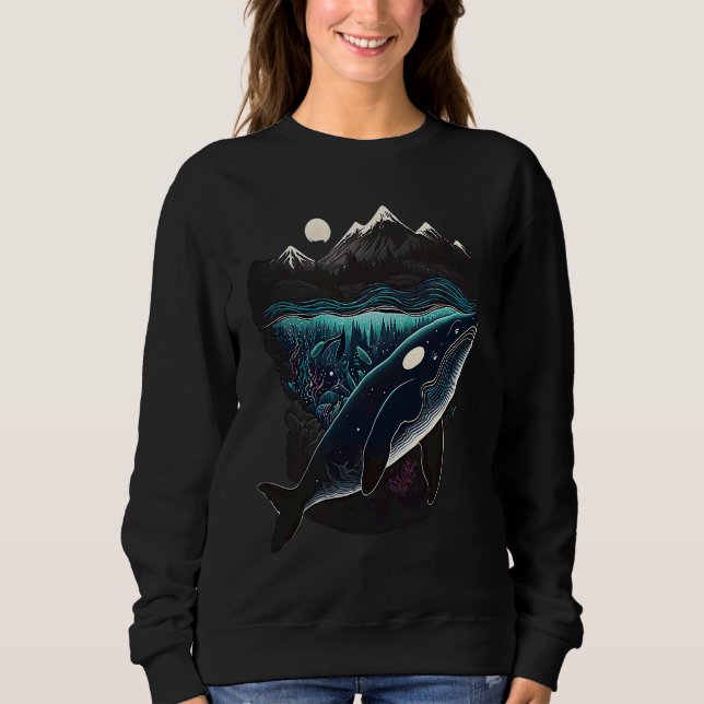 Sweatshirt Colourful mystical orca whale watching dolphin pot (Devant)