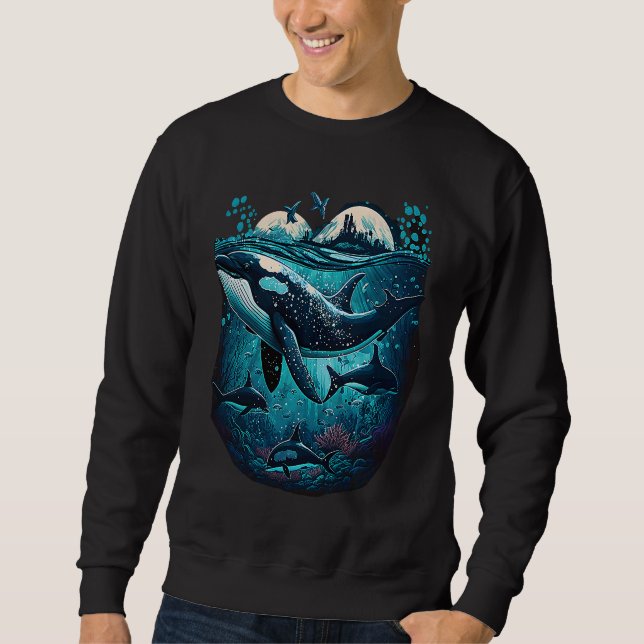 Sweatshirt Colourful mystical orca whale watching dolphin pot (Devant)