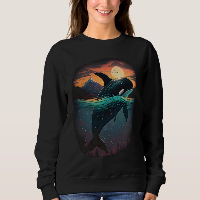 Sweatshirt Colourful mystical orca whale watching dolphin pot (Devant)
