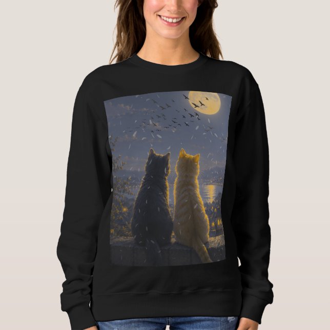 Sweatshirt Compagnons au clair de lune – Deux chats sous la p (Devant)