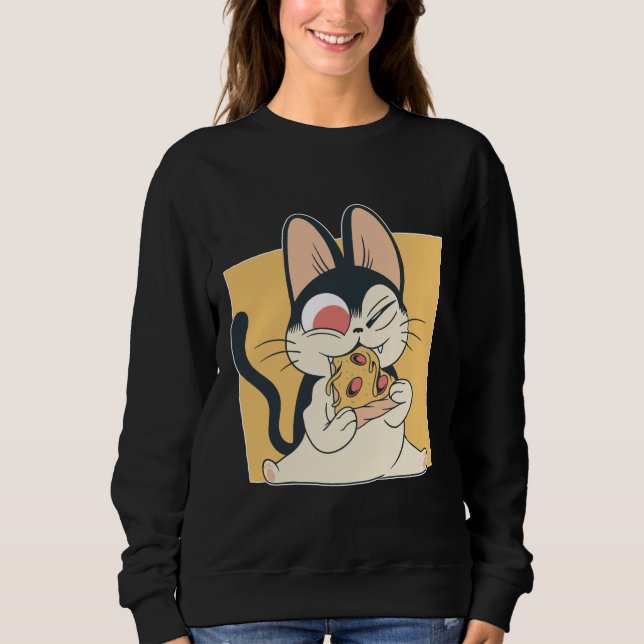 Sweatshirt Conception de chat cool amateur de pizza (Devant)