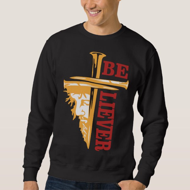 Sweatshirt Conception de clou de croix de Jésus – Puissant Ch (Devant)