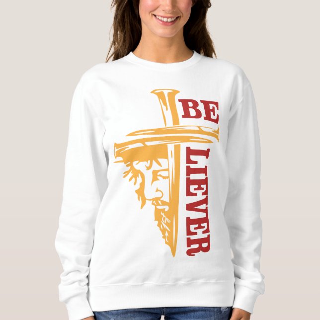 Sweatshirt Conception de clou de croix de Jésus – Puissant Ch (Devant)