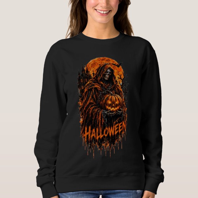 Sweatshirt Conception de Halloween de la Faucheuse Citrouille (Devant)