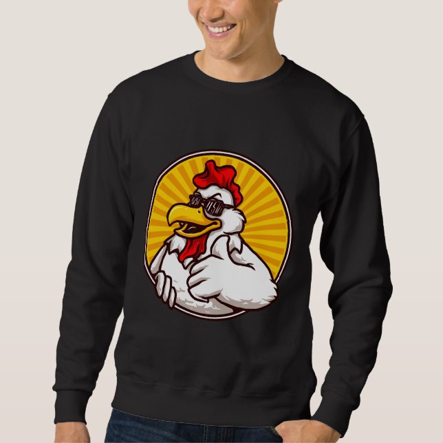 Sweatshirt Conception de la mascotte de poulet cool fun (Devant)
