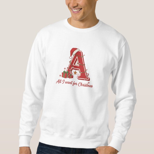 Sweatshirt Conception de monogramme de Noël avec la lettre A (Devant)