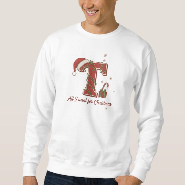 Sweatshirt Conception de monogramme de Noël avec la lettre T (Devant)