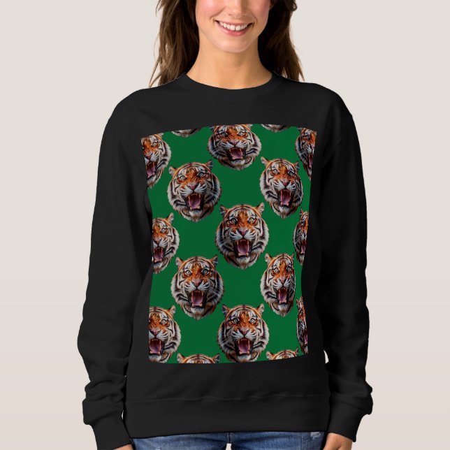 Sweatshirt Conception de motif de tête de tigre vert  (Devant)