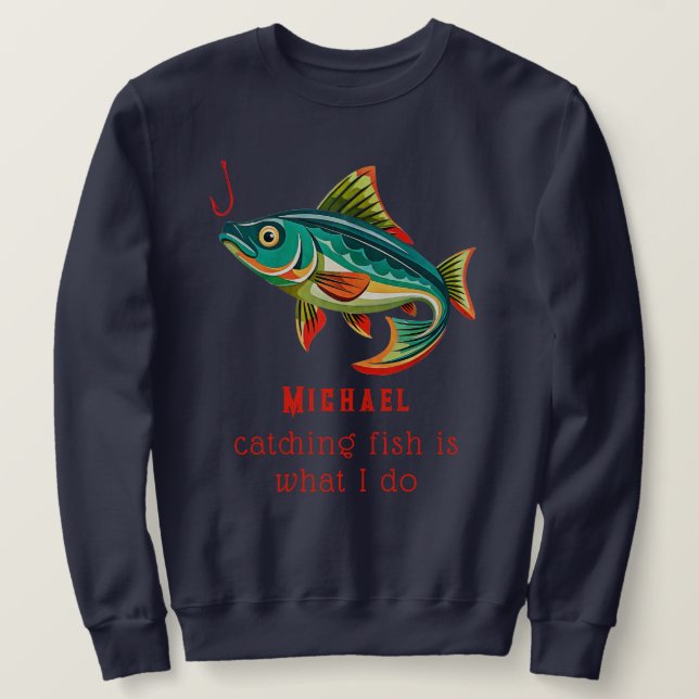 Sweatshirt Conception de pêche colorée avec nom (Design devant)