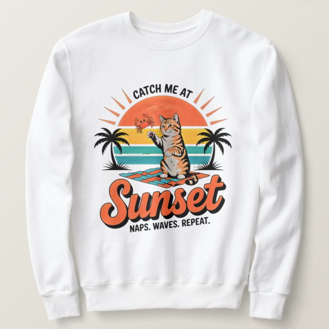 Sweatshirt Conception de plage au coucher du soleil rétro pou (Design devant)
