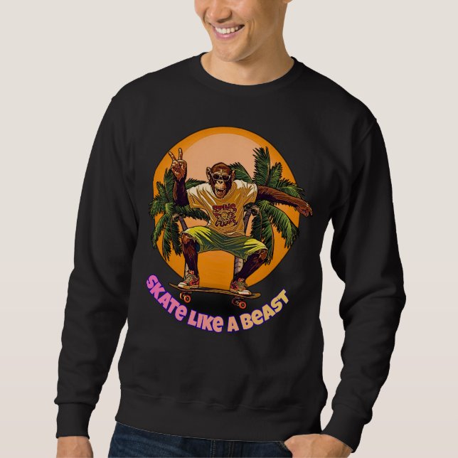 Sweatshirt Conception de skater de chimpanzé cool Skate Like  (Devant)