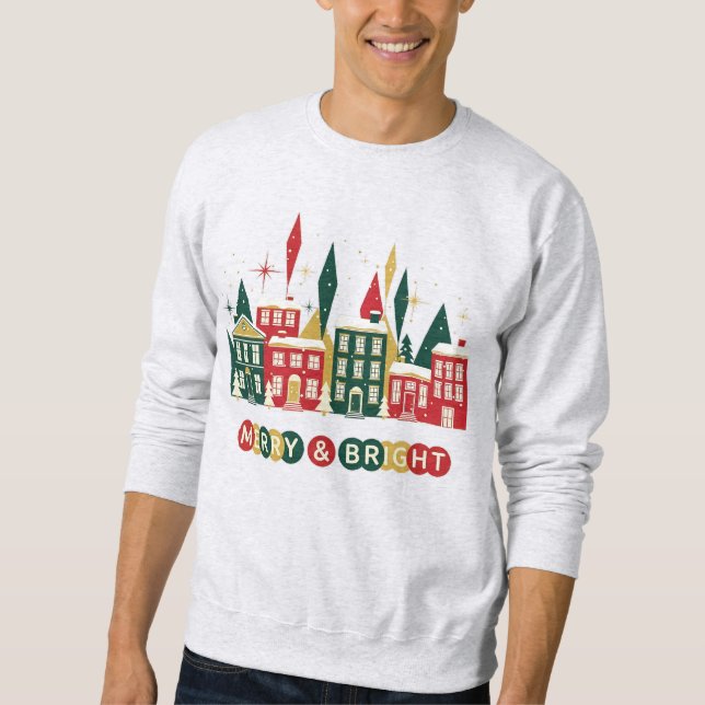 Sweatshirt Conception de village de Noël Merry & Bright (Devant)