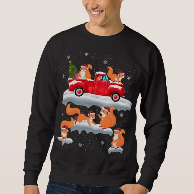 Sweatshirt Conduite d'écureuils Arbre de Noël Camion Rouge Éc (Devant)