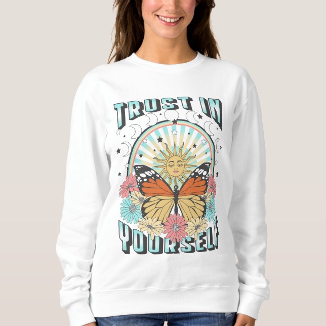 Sweatshirt Confiance en soi | Soleil céleste et papillon (Devant)