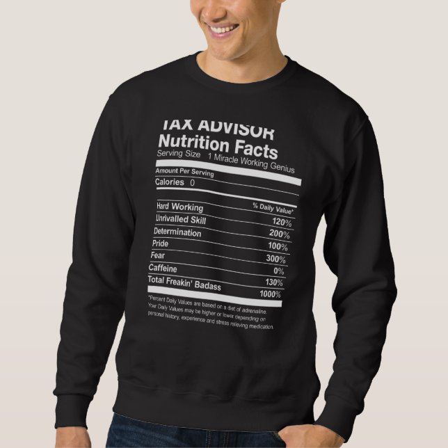 Sweatshirt Conseillère fiscale Nutrition Facts drôle (Devant)