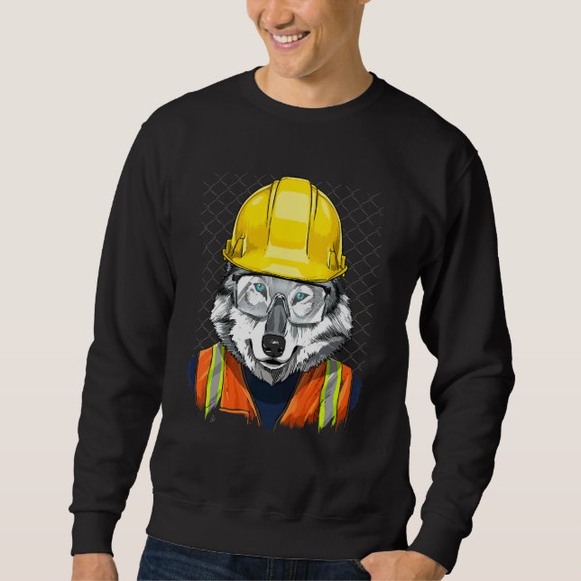 Sweatshirt Construction Worker Gray Wolf Laborer Wild Animal  (Devant)
