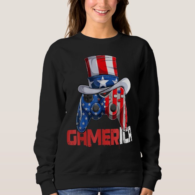 Sweatshirt Contrôleur Oncle Sam jeu vidéo Gamerica Us Drapeau (Devant)