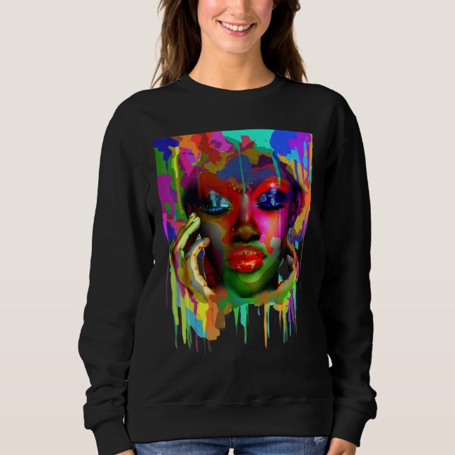 Sweatshirt Cool Africaine femme Afro couleur visage peint (Devant)