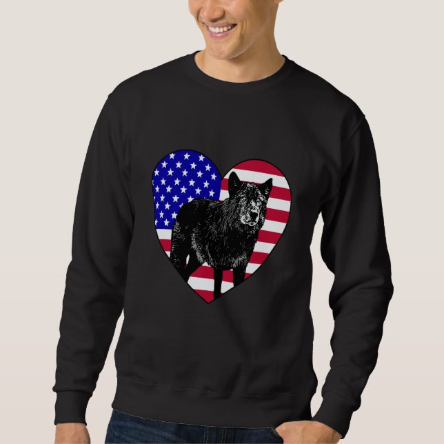 Sweatshirt Cool American Timber Wolve Big Canine Heart Silhou (Devant)