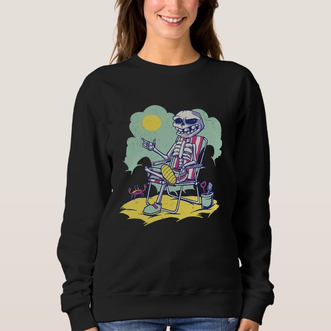 Sweatshirt Cool Beach Vacation Skeleton Summer Time Crab Scho (Devant)