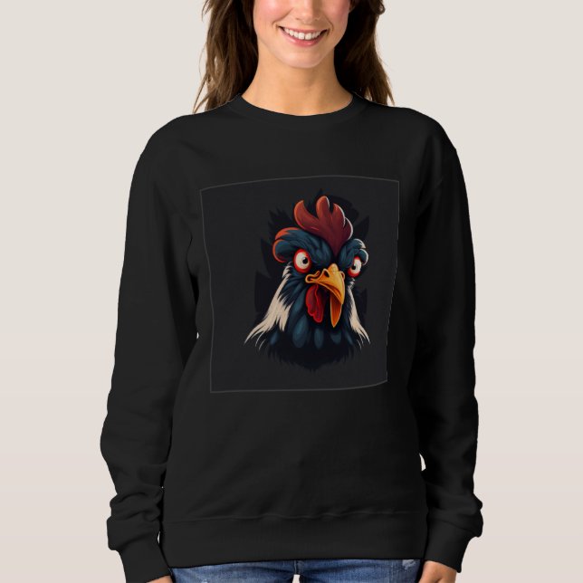 Sweatshirt Cool Black Chicken Illustration Rooster Minimal Wo (Devant)