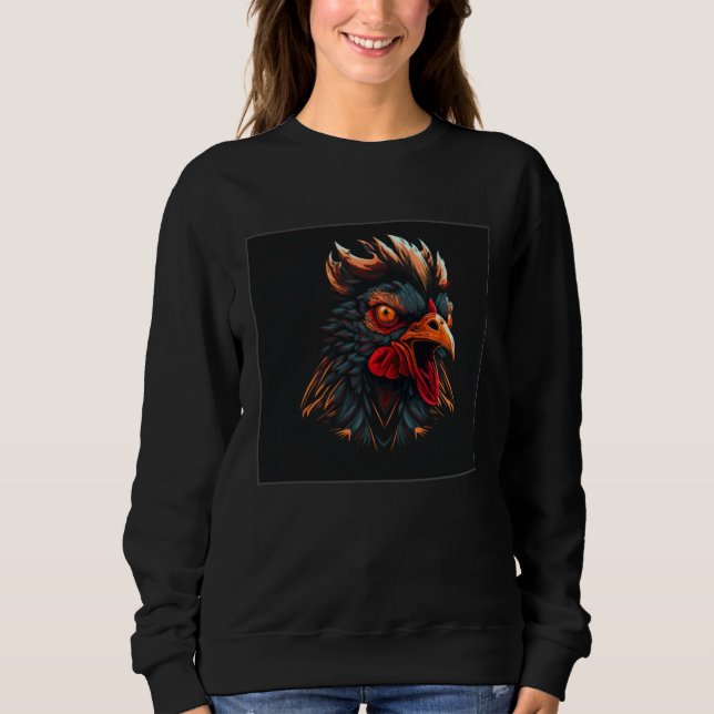 Sweatshirt Cool Black Chicken Illustration Rooster Minimal Wo (Devant)