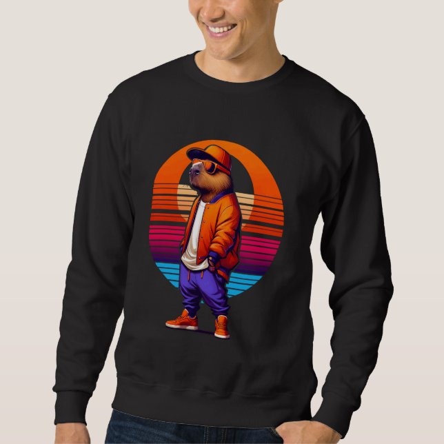Sweatshirt Cool Capybara Moderne Style Urbain Sunset Art Rétr (Devant)