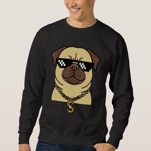 Sweatshirt Cool carlin rapper chien avec des  Hip hop bling c (Devant)