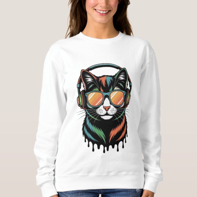 Sweatshirt Cool Cat with Headphones and Sunglasses (Devant)