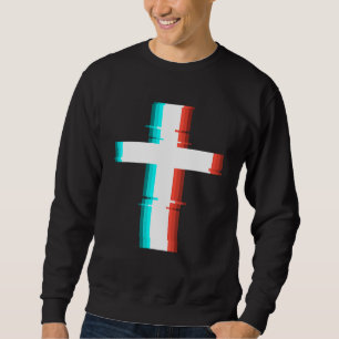 Sweatshirt Cool Christian Cross Moderne Glitch Effet